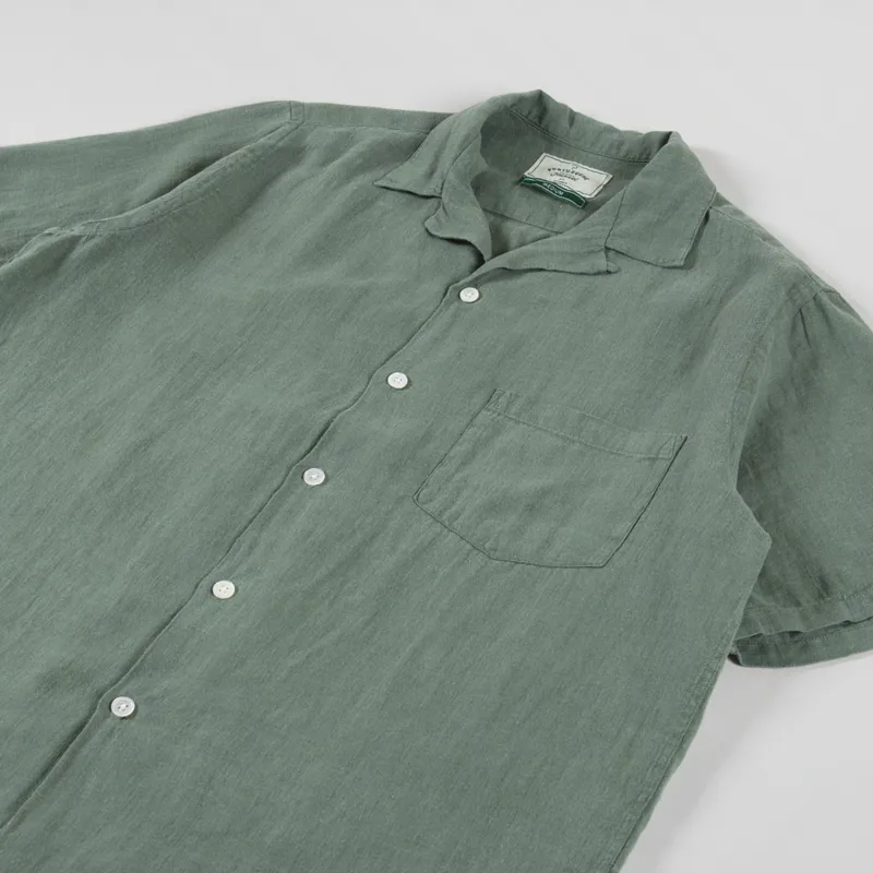 Portuguese Flannel Linen Camp Collar Shirt Dry Green-2
