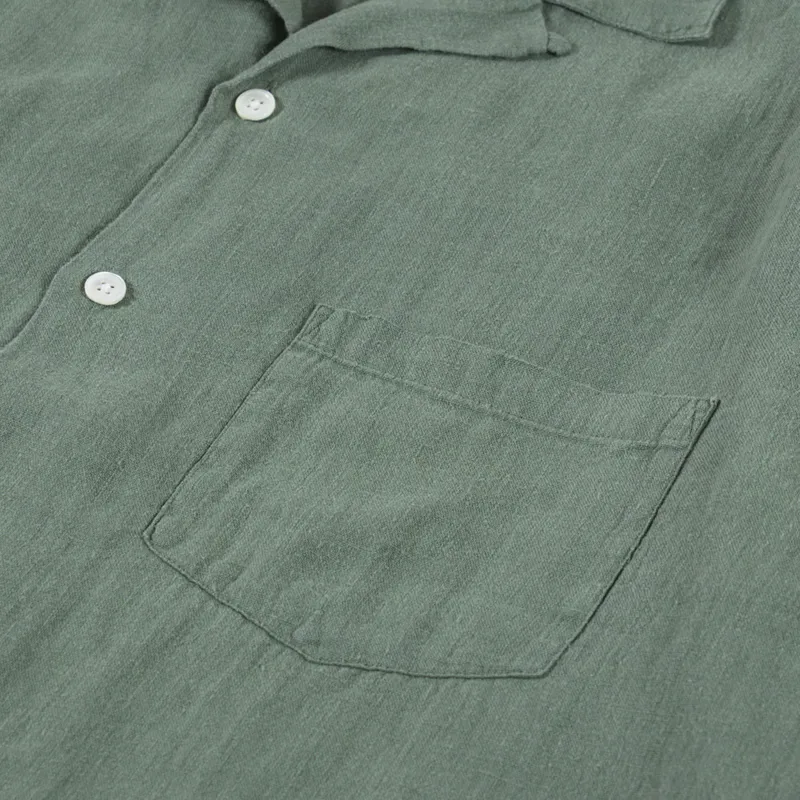 Portuguese Flannel Linen Camp Collar Shirt Dry Green-6