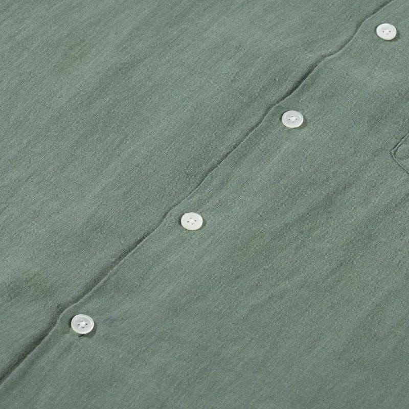 Portuguese Flannel Linen Camp Collar Shirt Dry Green-5