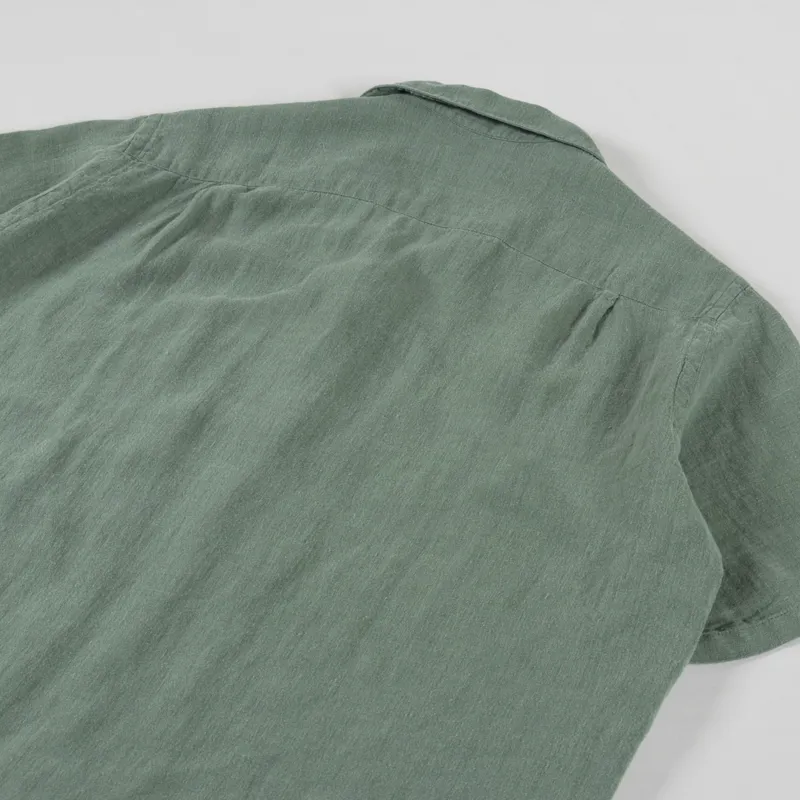 Portuguese Flannel Linen Camp Collar Shirt Dry Green-3
