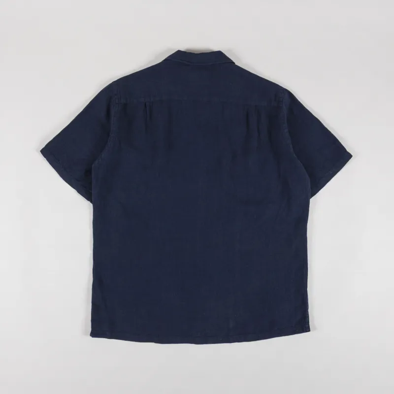 Portuguese Flannel Linen Camp Collar Shirt Navy-1