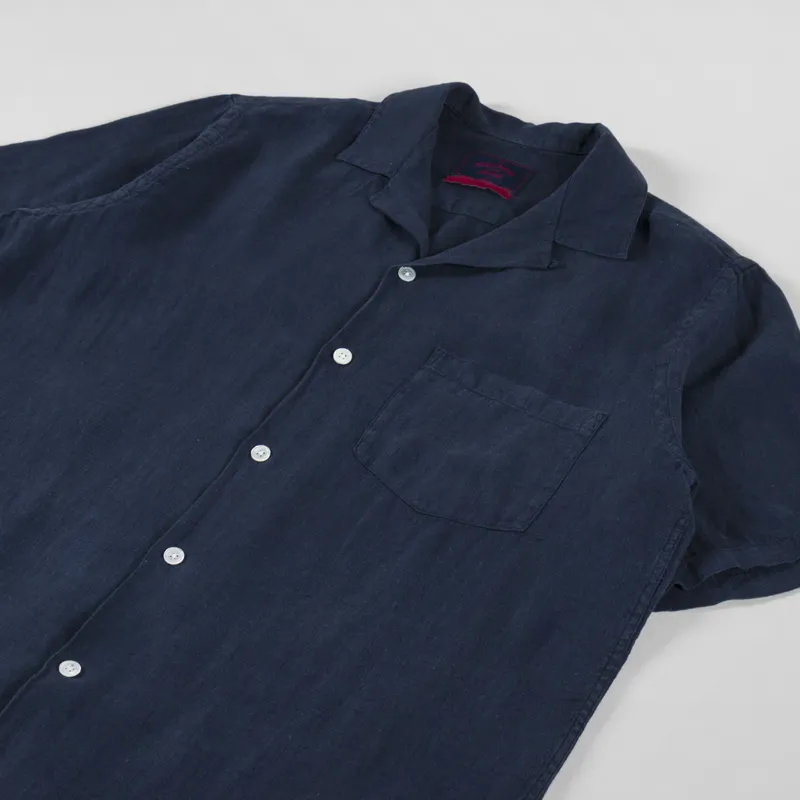 Portuguese Flannel Linen Camp Collar Shirt Navy-2