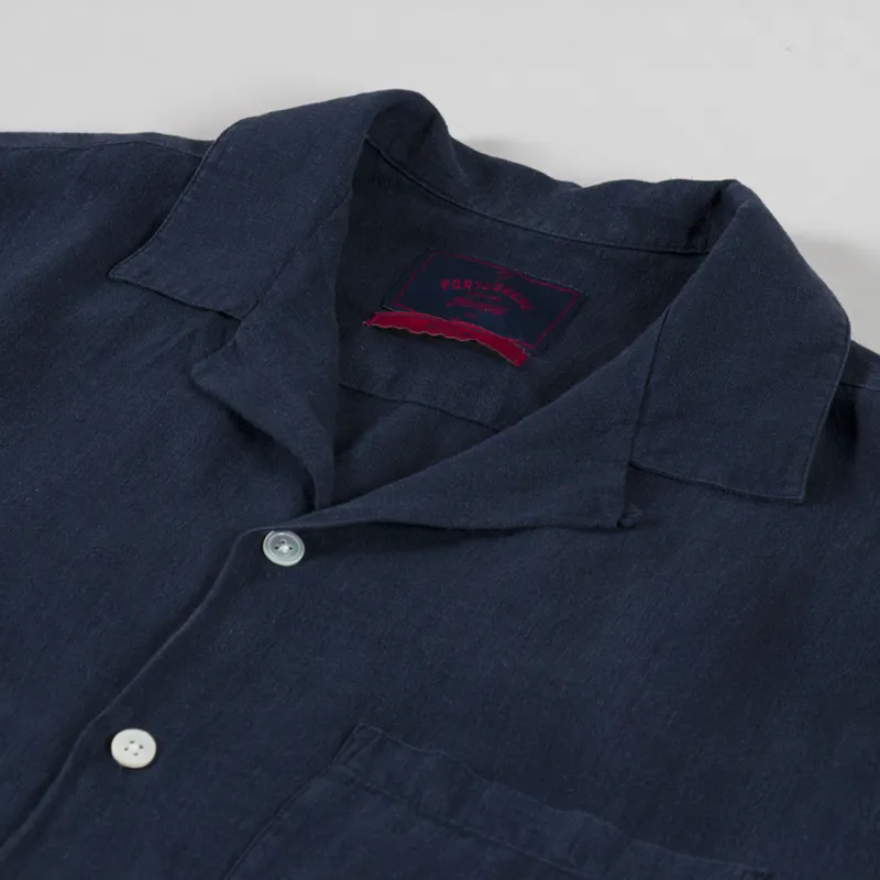 Portuguese Flannel Linen Camp Collar Shirt Navy-4