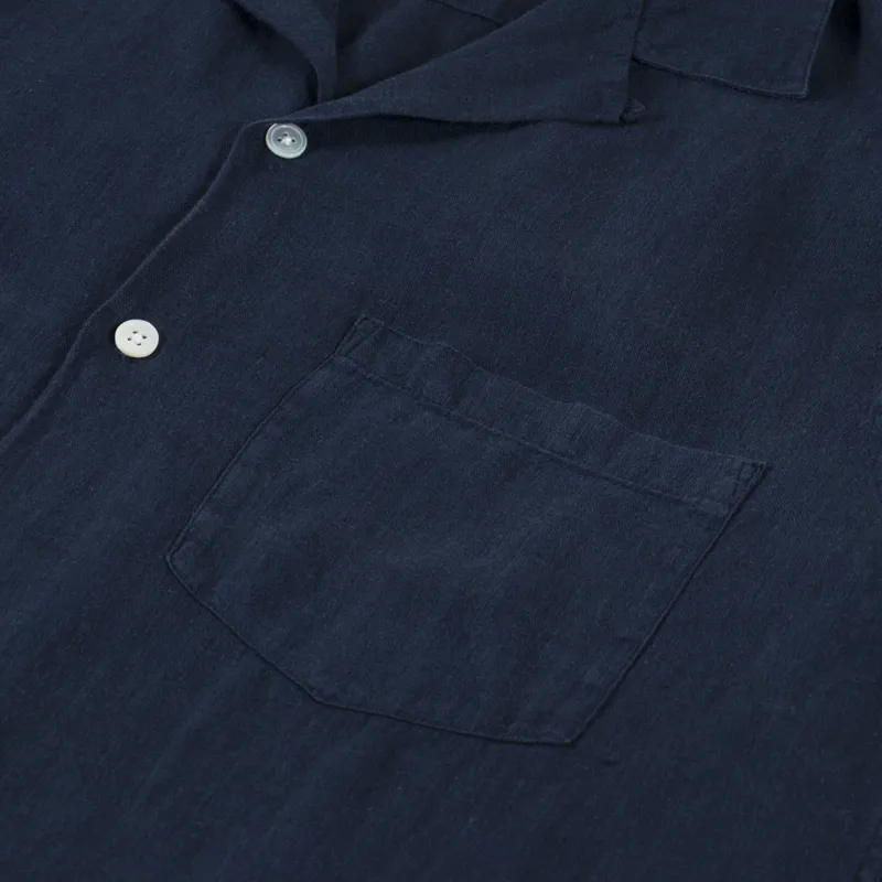 Portuguese Flannel Linen Camp Collar Shirt Navy-6