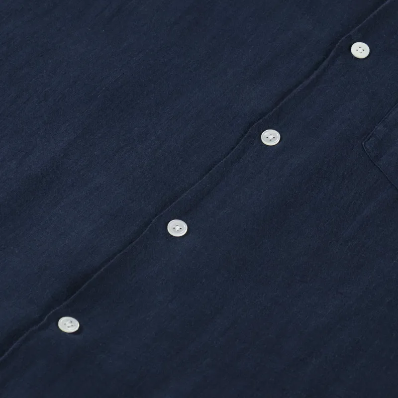Portuguese Flannel Linen Camp Collar Shirt Navy-5