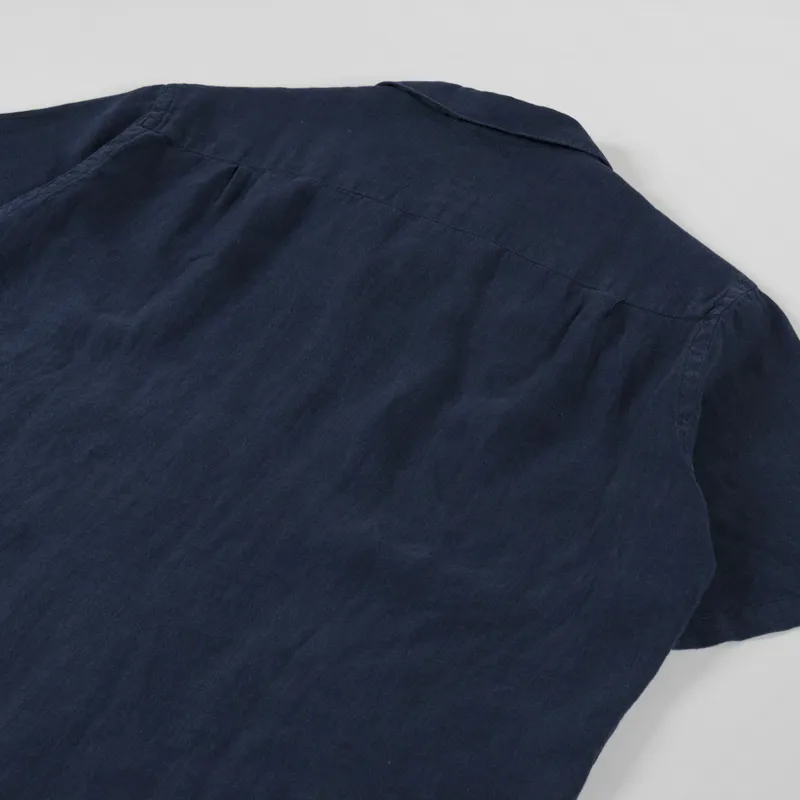 Portuguese Flannel Linen Camp Collar Shirt Navy-3