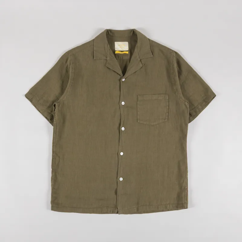 Portuguese Flannel Linen Camp Collar Shirt Olive