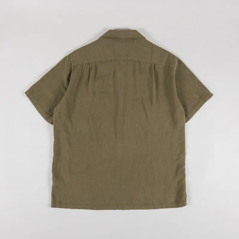 Portuguese Flannel Linen Camp Collar Shirt Olive-1