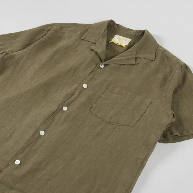 Portuguese Flannel Linen Camp Collar Shirt Olive-2