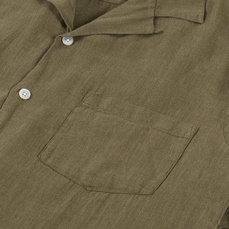 Portuguese Flannel Linen Camp Collar Shirt Olive-6