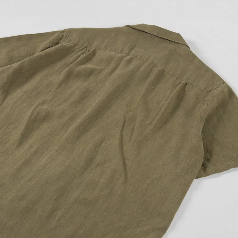 Portuguese Flannel Linen Camp Collar Shirt Olive-3