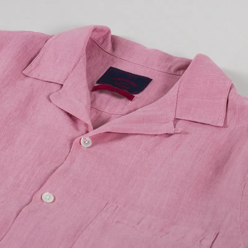 Portuguese Flannel Linen Camp Collar Shirt Rose-4