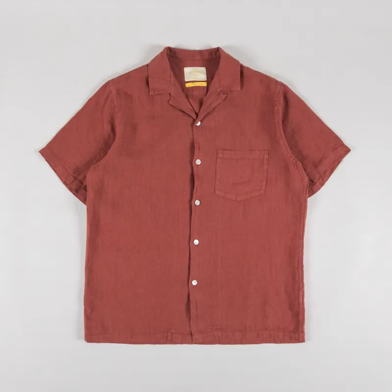 Portuguese Flannel Linen Camp Collar Shirt Terracota