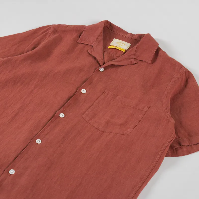 Portuguese Flannel Linen Camp Collar Shirt Terracota-2