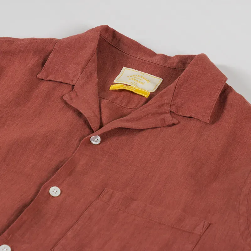 Portuguese Flannel Linen Camp Collar Shirt Terracota-4