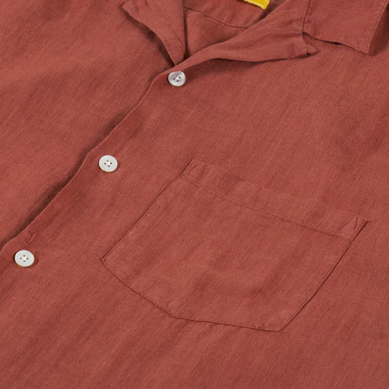 Portuguese Flannel Linen Camp Collar Shirt Terracota-5