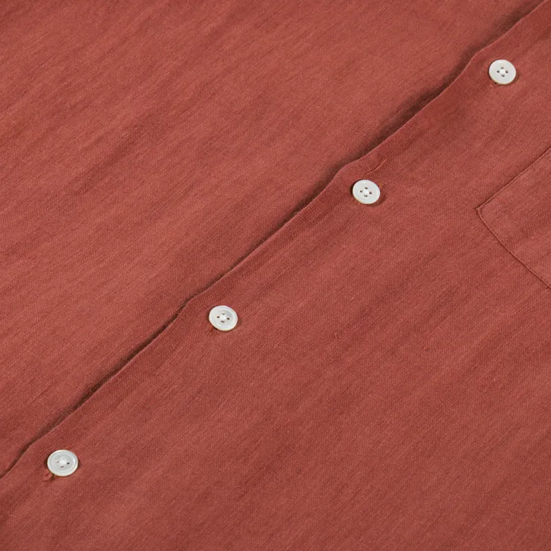 Portuguese Flannel Linen Camp Collar Shirt Terracota-6