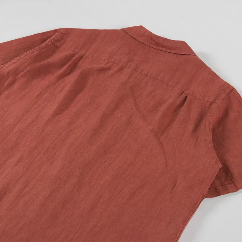 Portuguese Flannel Linen Camp Collar Shirt Terracota-3