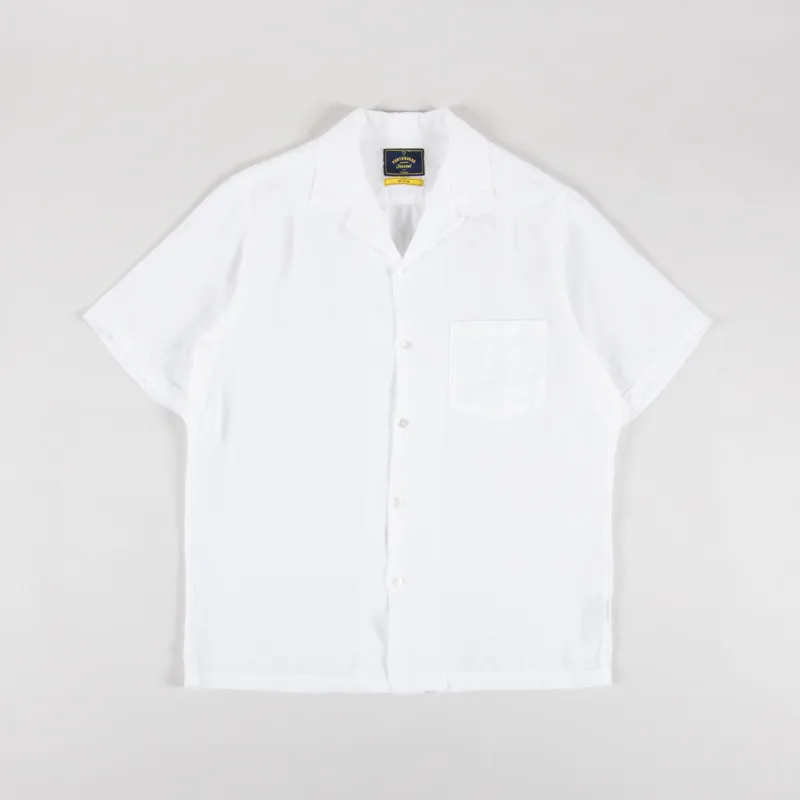 Portuguese Flannel Linen Camp Collar Shirt White