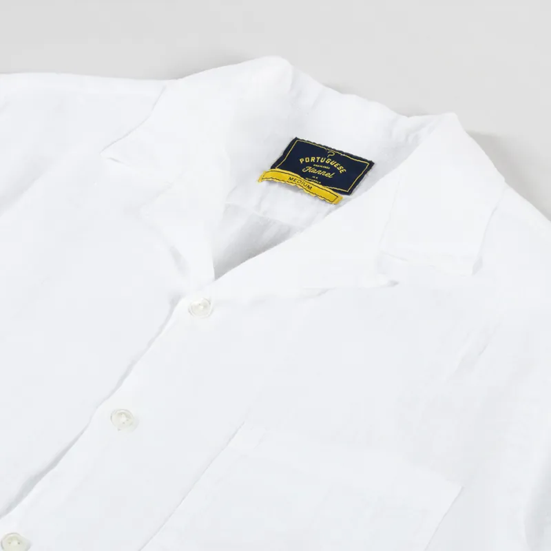 Portuguese Flannel Linen Camp Collar Shirt White-4