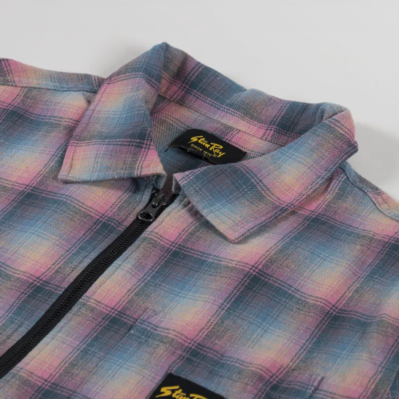 Stan Ray Zip Shirt Pink Teal Plaid-4