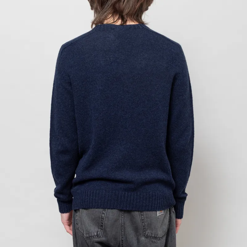 Origin Knitwear Mens Knitted Seamless Wool Crew Jumper Blue