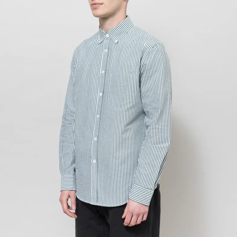 Portuguese Flannel Atlantico Stripe Shirt Green-1