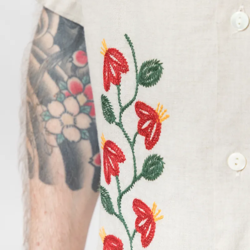 Portuguese Flannel Branch Embroidery Shirt Natural-6