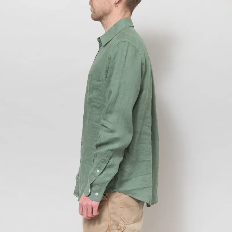 Portuguese Flannel Linen Shirt Dry Green-2