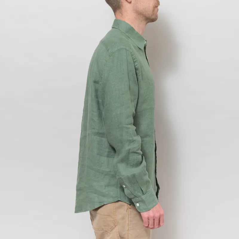 Portuguese Flannel Linen Shirt Dry Green-4