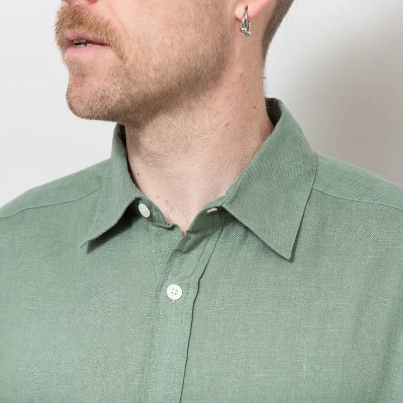 Portuguese Flannel Linen Shirt Dry Green-5