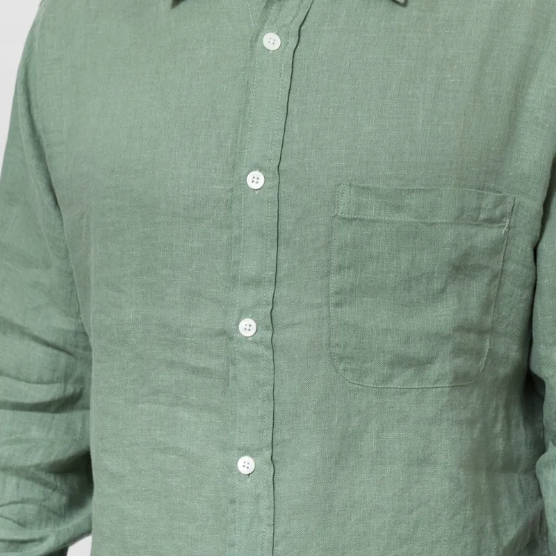 Portuguese Flannel Linen Shirt Dry Green-7
