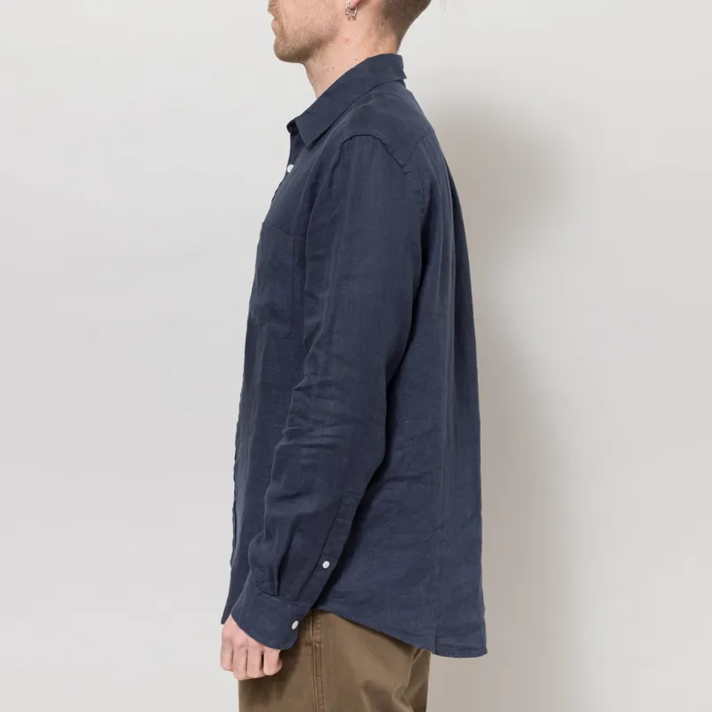 Portuguese Flannel Linen Shirt Navy-2