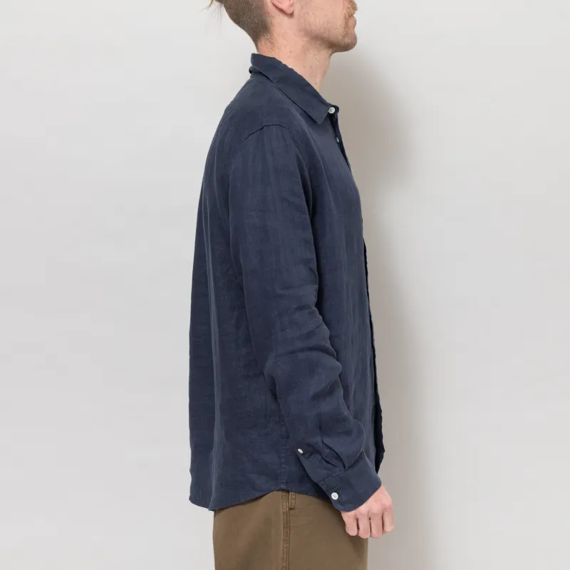 Portuguese Flannel Linen Shirt Navy-4