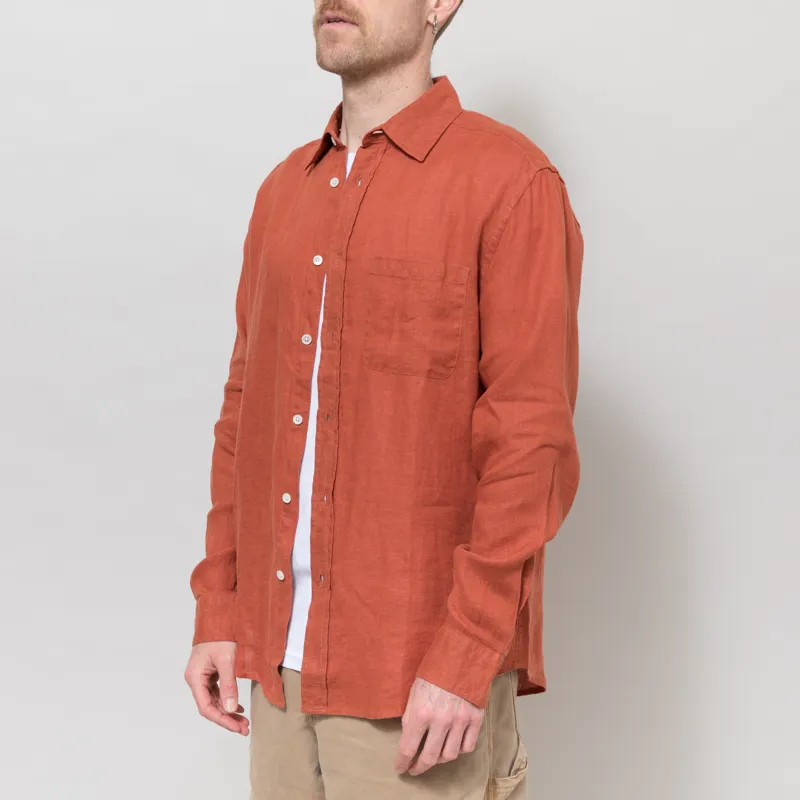 Portuguese Flannel Linen Shirt Terracotta-1