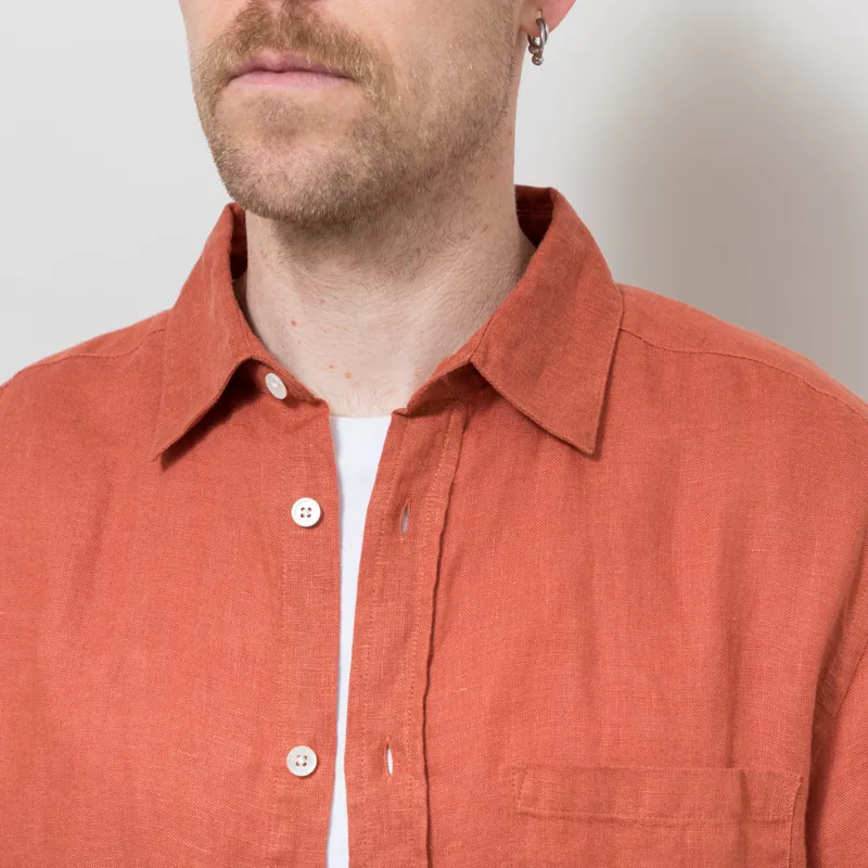 Portuguese Flannel Linen Shirt Terracotta-5