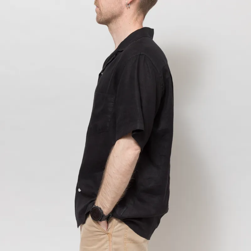 Portuguese Flannel Linen Camp Collar Shirt  Black-2