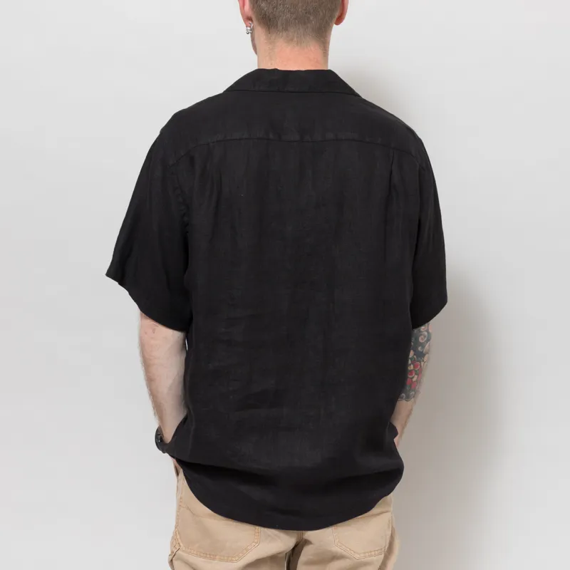 Portuguese Flannel Linen Camp Collar Shirt  Black-3