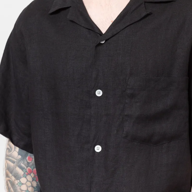Portuguese Flannel Linen Camp Collar Shirt  Black-6