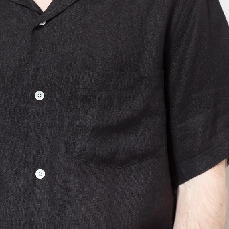 Portuguese Flannel Linen Camp Collar Shirt  Black-8