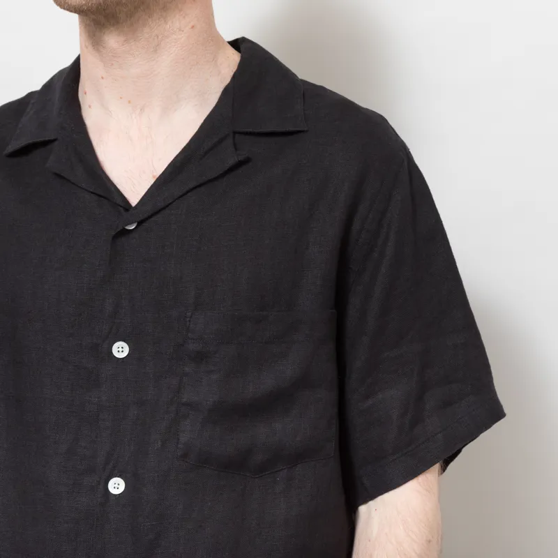 Portuguese Flannel Linen Camp Collar Shirt  Black-5