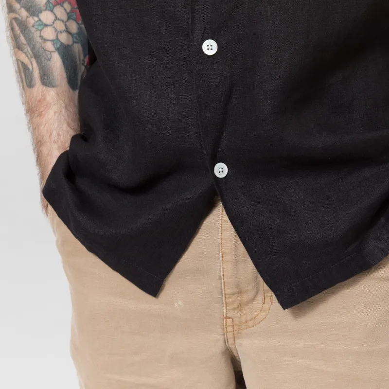 Portuguese Flannel Linen Camp Collar Shirt  Black-7