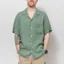 Portuguese Flannel Linen Camp Collar Shirt Dry Green