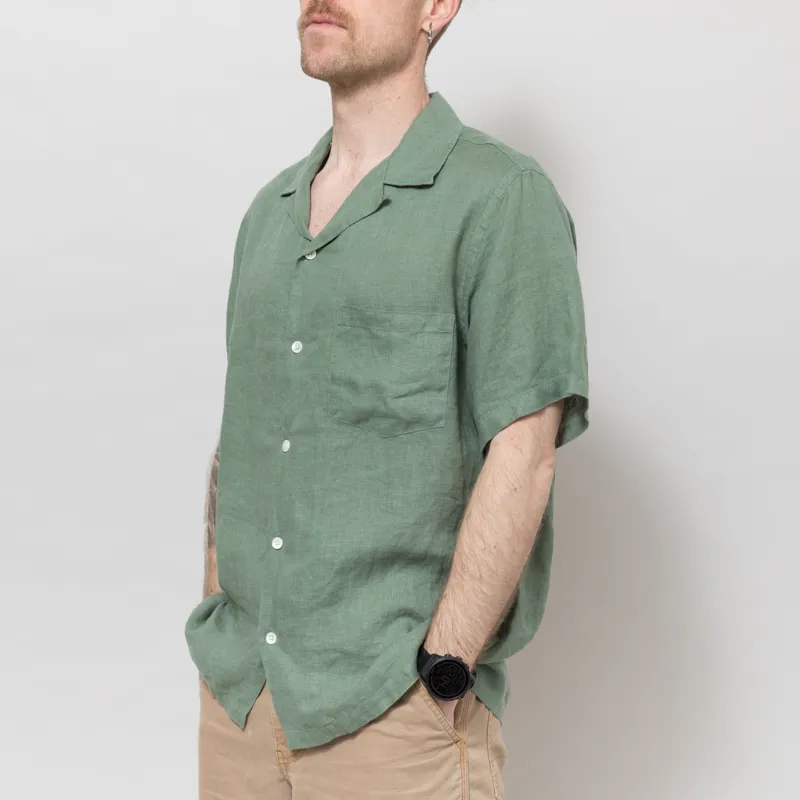 Portuguese Flannel Linen Camp Collar Shirt Dry Green-1