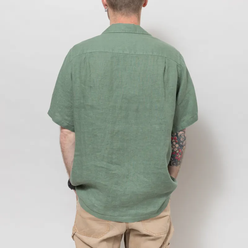 Portuguese Flannel Linen Camp Collar Shirt Dry Green-3