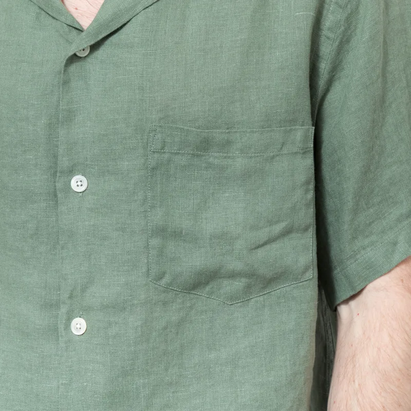Portuguese Flannel Linen Camp Collar Shirt Dry Green-7