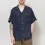 Portuguese Flannel Linen Camp Collar Shirt Navy