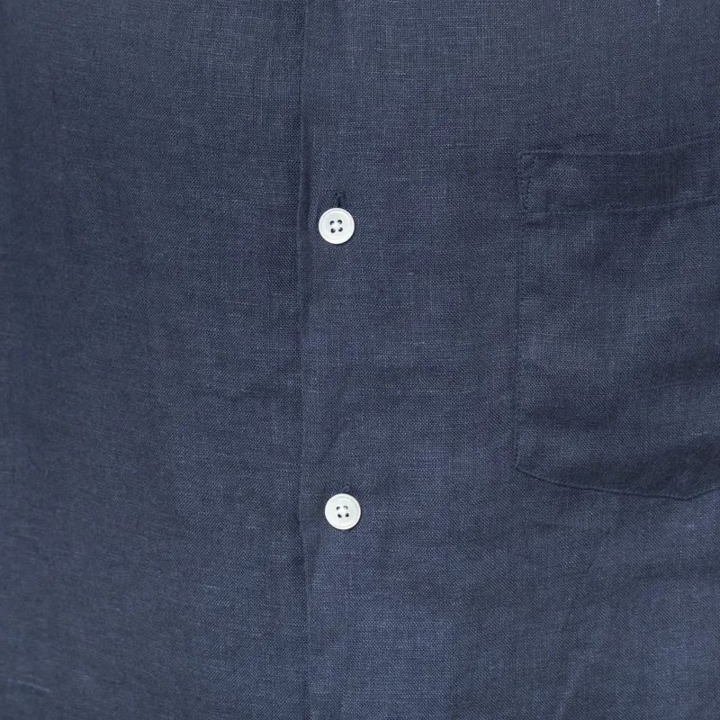 Portuguese Flannel Linen Camp Collar Shirt Navy-8