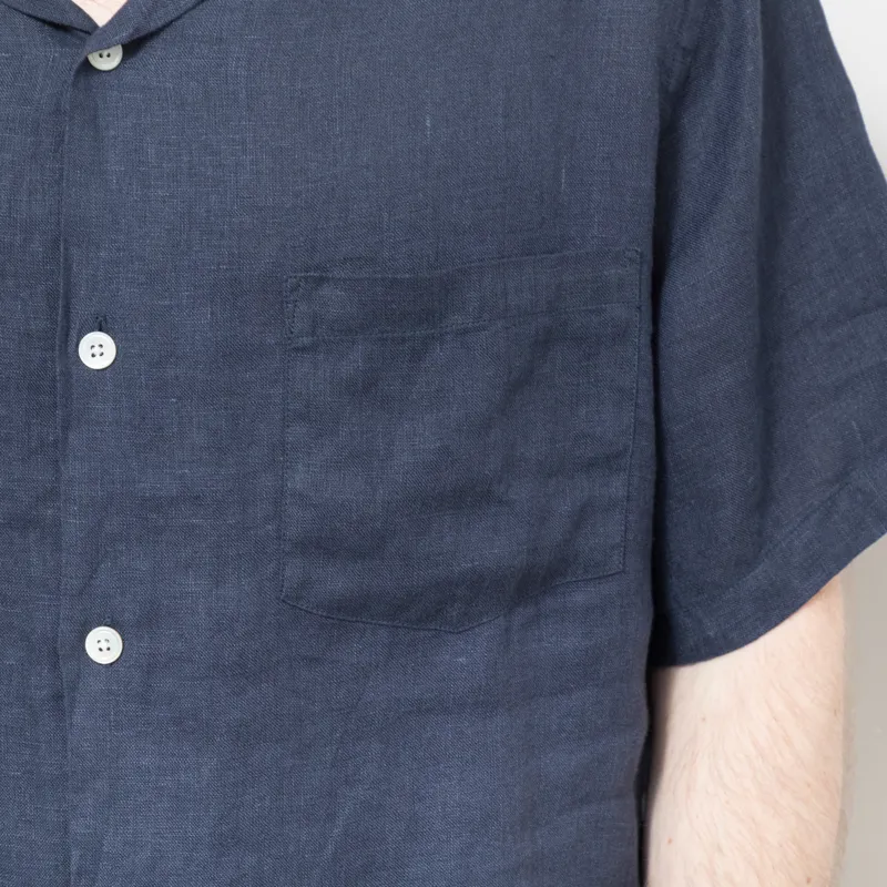 Portuguese Flannel Linen Camp Collar Shirt Navy-7