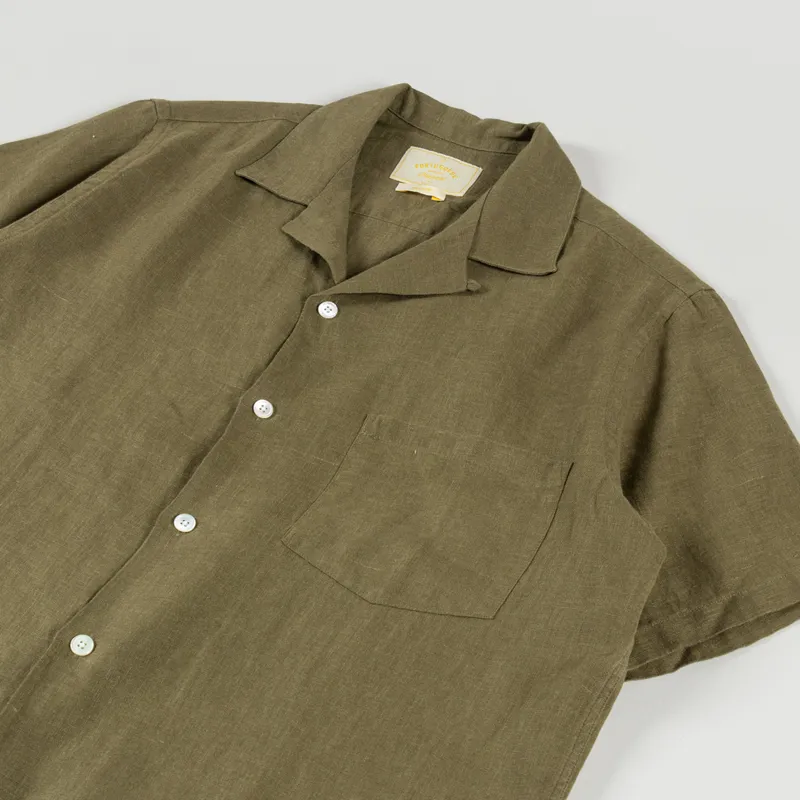Portuguese Flannel Linen Camp Collar Shirt Olive-1